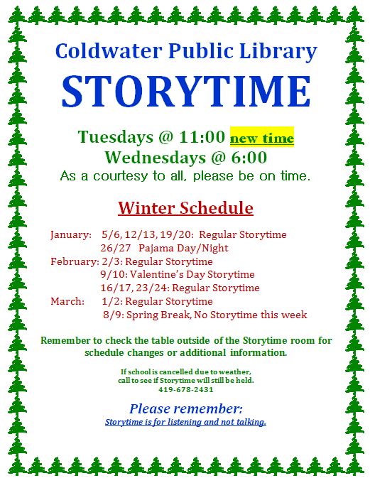 Storytime Coldwater Public Library